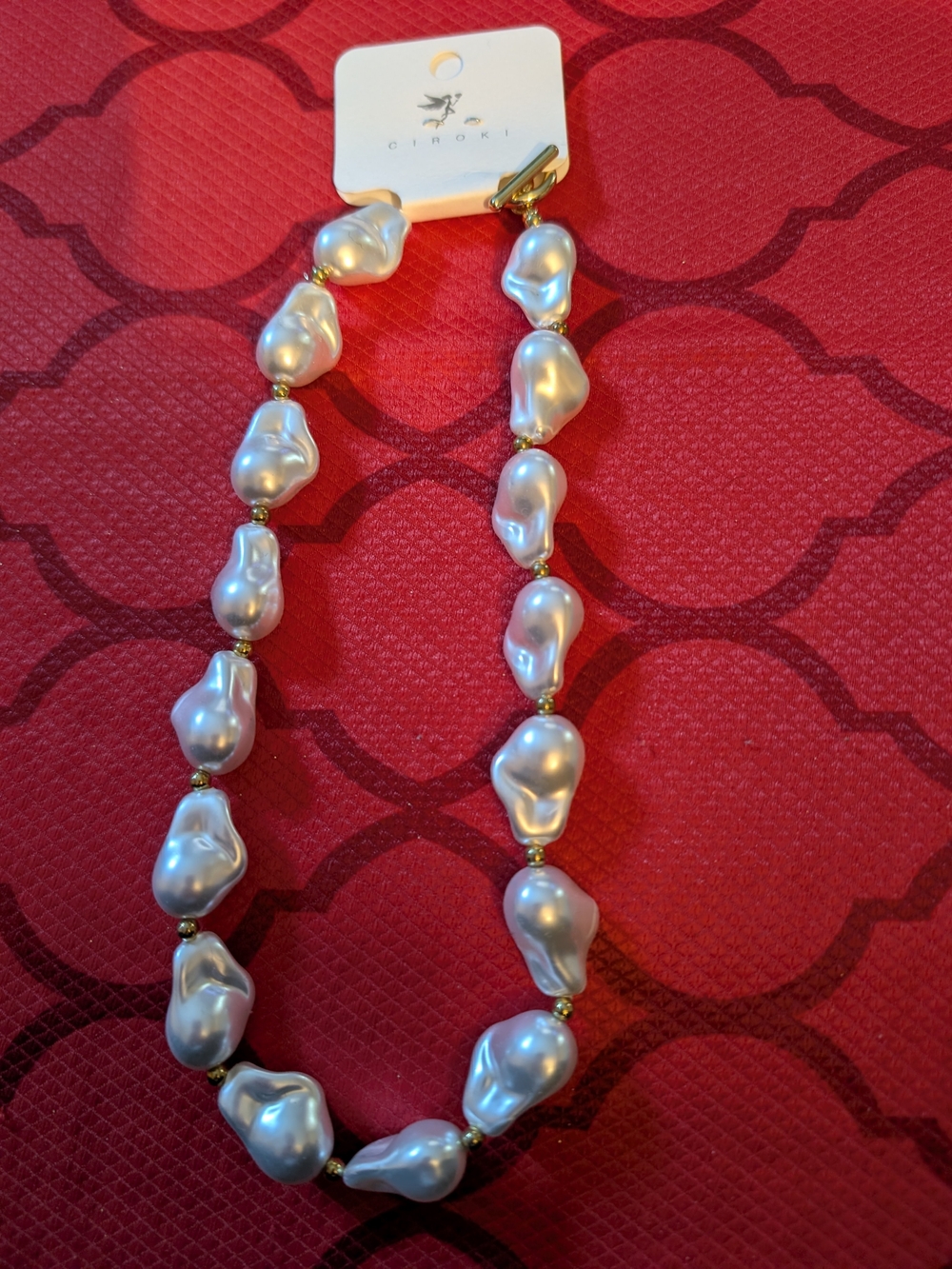Ciroki White Baroque Pearl Necklace with Gold Accents